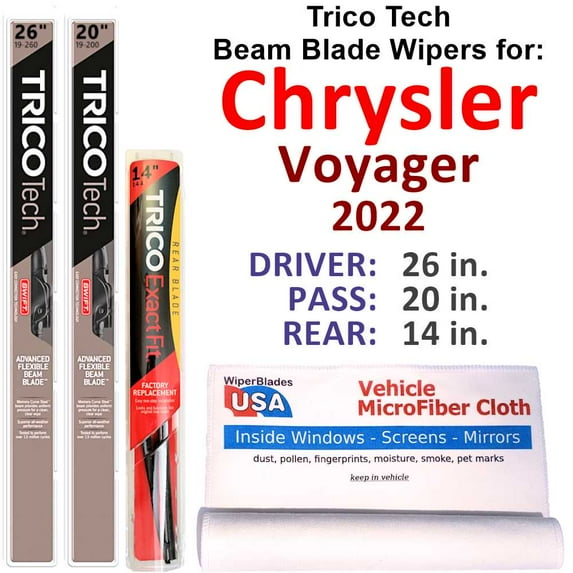 2022 Chrysler Voyager Beam Blade Wipers (Set of 3) w/Rear Wiper