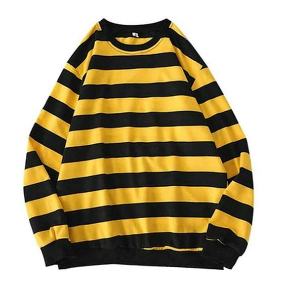 "2022 Clearance!" Olyvenn Autumn Winter Crew Neck Stripe Sweatshirt Pullover Tops Long Sleeved Womens Top Plus Size Loose Casual Yellow XL