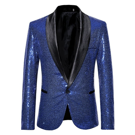 "2022 Clearance!" Olyvenn Womens Fashion Personality Sequins Suit Jacket Top Plus Size Loose Casual Autumn And Winter Blue L