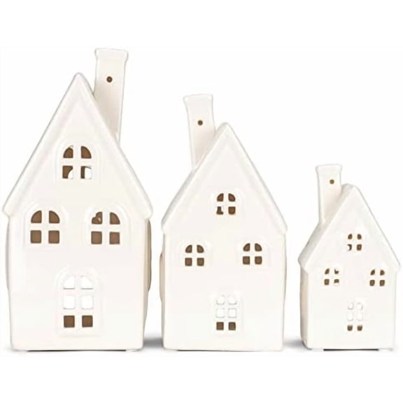 2022 Cozy Christmas 8.25" White Ceramic House, Set of 3$$Home Decor, Kitchen, & Other