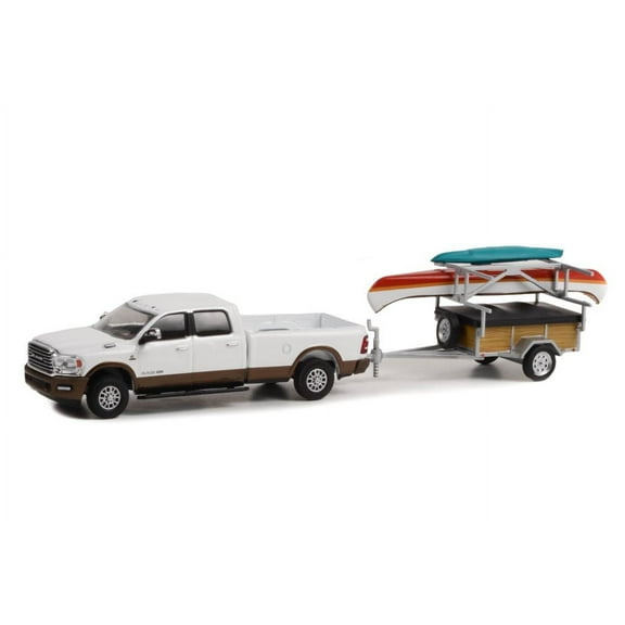 2022 Dodge Ram 2500 & Trailer w/Accessories, White - Greenlight 32260 - 1/64 scale Diecast Car