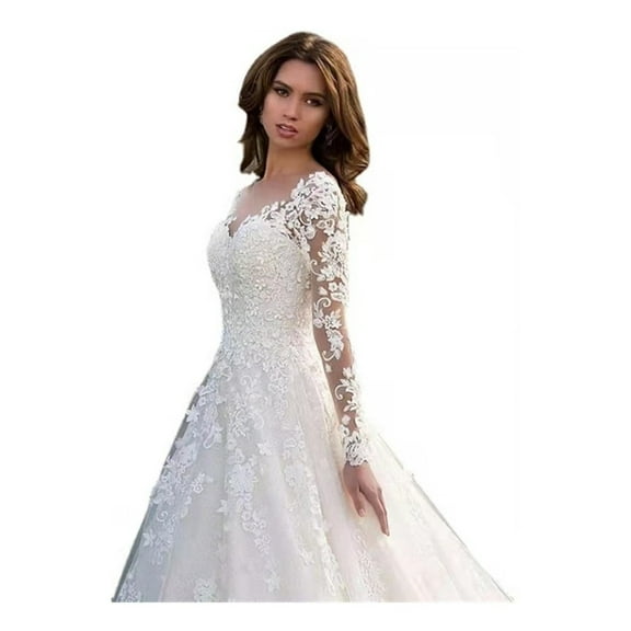 2022 Dunhng Wedding Dress Deep Lace V Long Sleeve