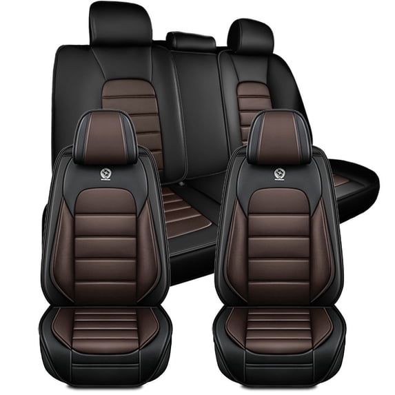 2022 for FORD BRONCO SPORT Seat Cover, Black and Brown Car Seat Covers, Faux Leather 5 Piece Full Set With Lumbar Support Waterproof, Airbag-Compatible