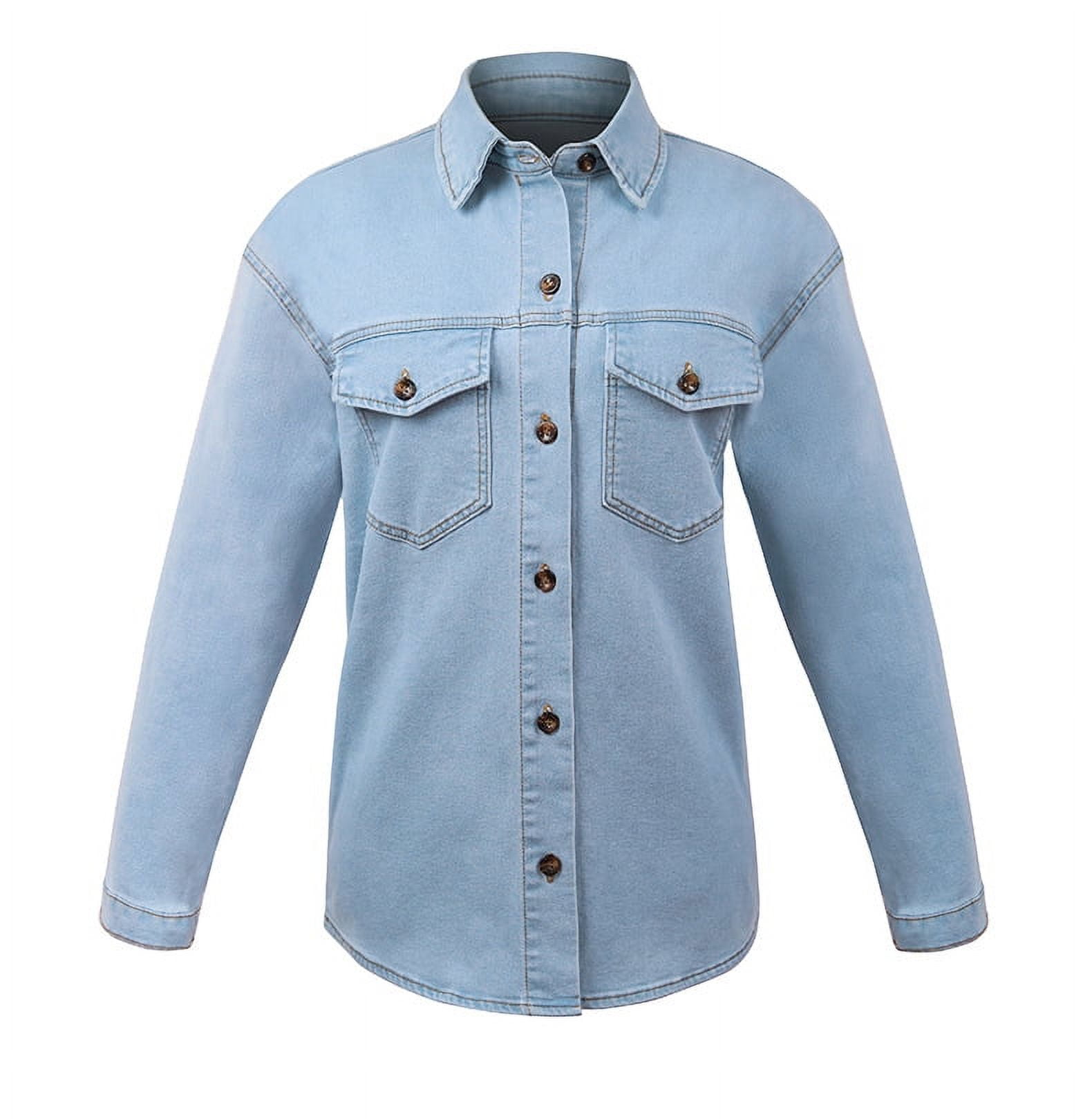 2022 Fall New Women Long Sleeve Denim Shirts Fashion Light Blue Slim