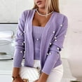 thumbnail image 1 of 2022 Fashion Pearl Decorate Sweaters Coats Autumn Women Solid Knitted Sling Tank Top With Cardigan Sweater Two Piece Set Outfits, 1 of 6