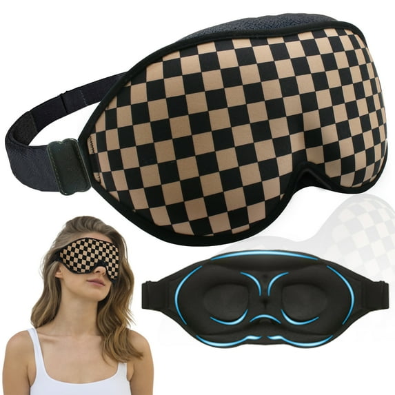 2022 Fashion Sleep Mask, Sleeping Mask for Women, Light Blocking 3D Contoured Blackout Eye Mask , Soft and Comfortable, Suitable for Travel/Yoga/Nap (Khaki Plaid)