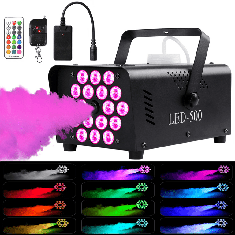 500W Fog Machine With 18 LED Lights - 2000CFM Smoke Machine Wireless Remote Party