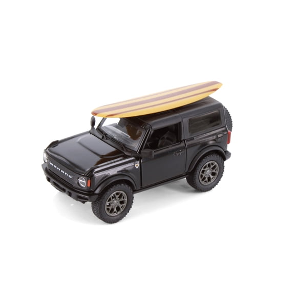 2022 Ford Bronco w/Surfboard, Black - Kinsmart 5438DS1 - 1/34 Scale Diecast Model Car