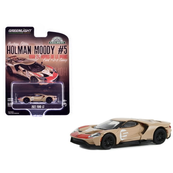 2022 Ford GT Heritage Edition #5 "1966 24 Hours of Le Mans" Gold Metallic with Red 1/64 Diecast Model Car by Greenlight