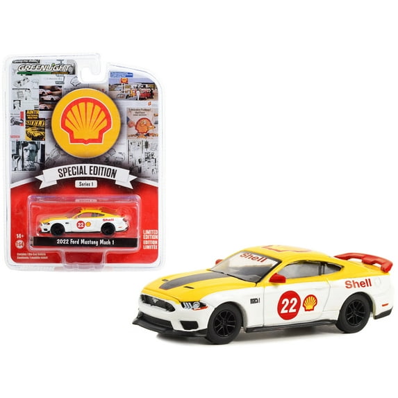 2022 Ford Mustang Mach 1 #22 Yellow & White "Shell Racing" "Shell Oil Special Ed" Series 1 1/64 Diecast Model Car by Greenlight