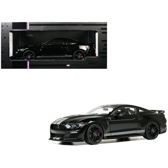 2022 Ford Mustang Shelby GT500 Black with Silver Stripes 1/18 Diecast Model Car by IXO Models