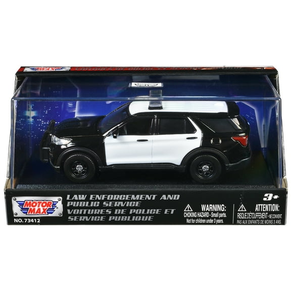 2022 Ford Police Interceptor Black & White Unmarked "Law Enforcement & Public Service" 1/43 Diecast Model Car by Motormax