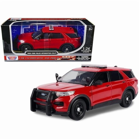 Motormax 76988R 2022 Ford Police Interceptor Utility Unmarked 1 by 24 Scale Diecast Model Car, Red