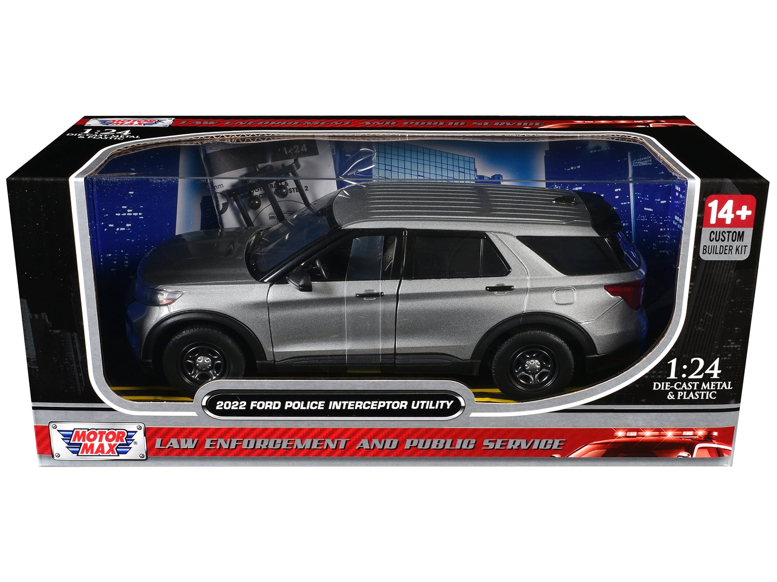 2022 Ford Police Interceptor Utility Unmarked Silver Metallic "Builder's Kit" 1/24 Diecast Model Car by Motormax