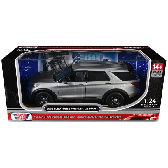 2022 Ford Police Interceptor Utility Unmarked Silver Metallic "Builder's Kit" 1/24 Diecast Model Car by Motormax