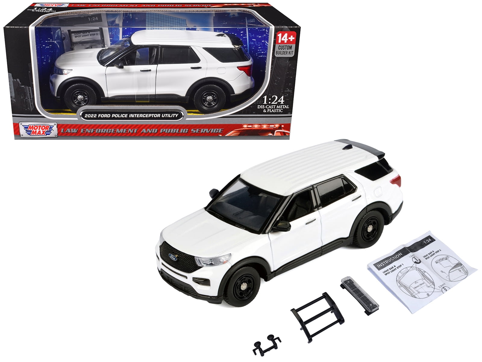 2022 Ford Police Interceptor Utility Unmarked White "Builder's Kit" 1/24 Diecast Model Car by Motormax
