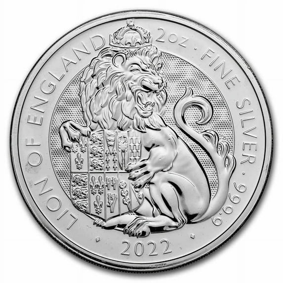 2022 GB 2 oz Ag Royal Tudor Beasts Lion of England Milk Spots