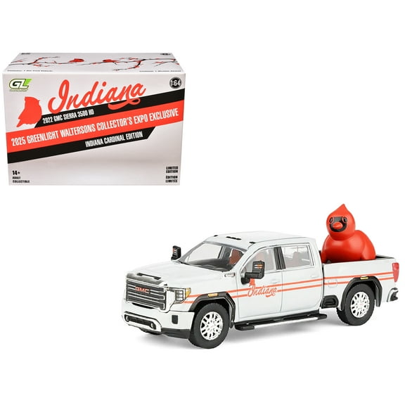 2022 GMC Sierra 3500 HD Truck "Indiana Cardinals" Silver Metallic with Red and Figure 1/64 Diecast Model Car by Greenligh