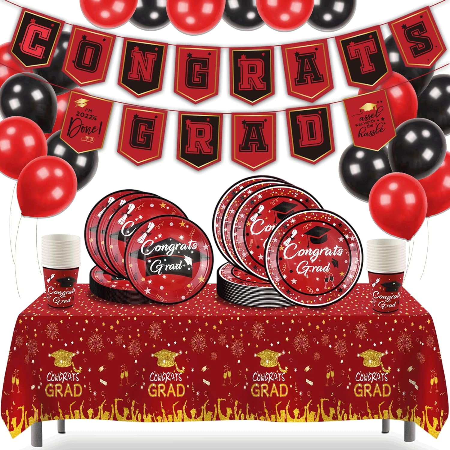 2022 Graduation Party Supplies for 20 Guests Red and Black Graduation