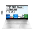 thumbnail image 1 of 2022 HP Envy 17.3" FHD Touchscreen Laptop, Intel Core i7-1165G7, 32GB RAM, 1TB SSD, Backlit Keyboard, Intel Iris Xe Graphics, Fingerprint Reader, Webcam, Windows 11 Pro, Silver, 32GB USB Card, 1 of 5