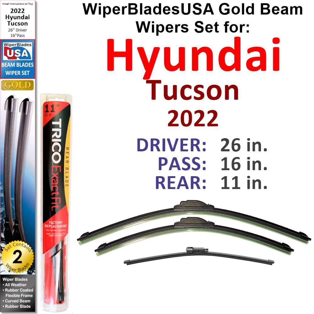 2022 Hyundai Tucson compatible Beam Wiper Blades Wipers WBUSA (Set of 3