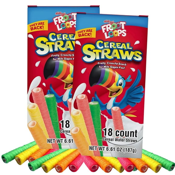 2022 Kellogg's Cereal Straws Froot Loops Edible Breakfast Straw Alternatives for Milk Pack of 2- 36 Straws