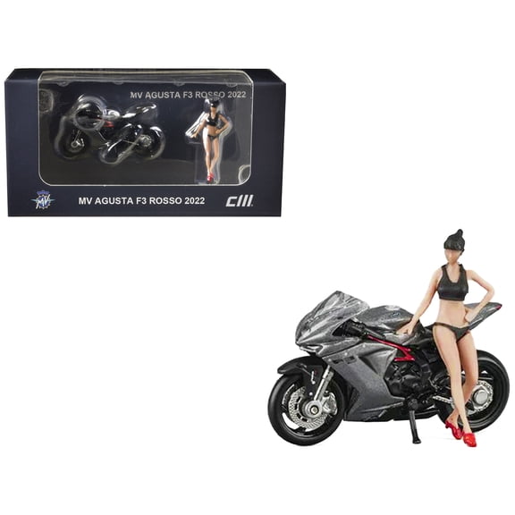 2022 MV Agusta F3 Rosso Motorcycle Silver Metallic with Figure 1/64 Diecast Model by CM Model