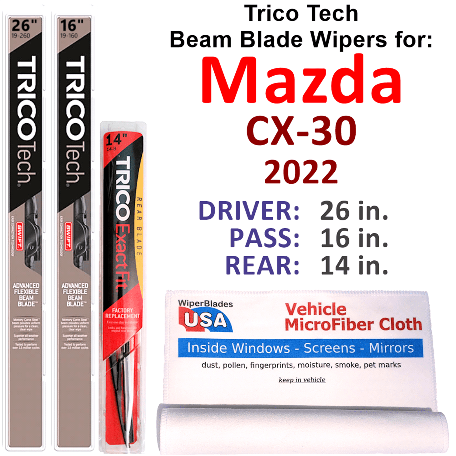 2022 Mazda CX-30 Beam Blade Wipers (Set of 3) w/Rear Wiper