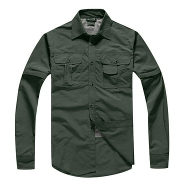 2022 Men's Button Down Shirts Casual Long Sleeve Dress Shirts Slim Fit Jacket Quick Dry Outdoor Shirts with Pocket