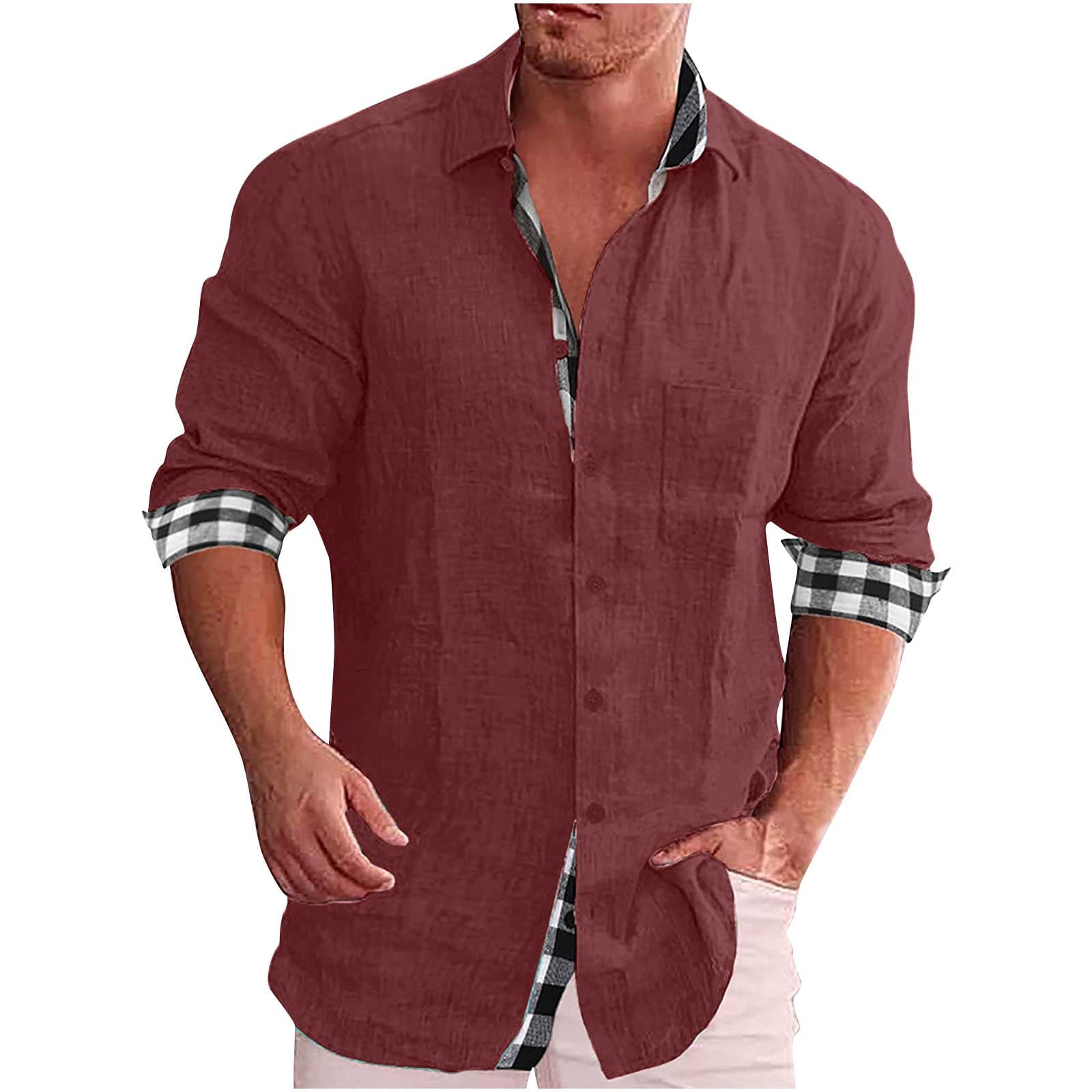 2022 Men's Cotton and linen Button Down Shirts Casual Long Sleeve