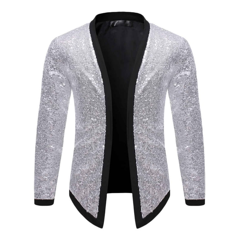 Mens Silver Sequin Shrug Next Sequin Blazer: Silver Glitter Suit