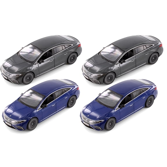 2022 Mercedes-Benz EQ Sedan, Blue & Black, Showcasts 37902 - 1/24 Scale Set of 4 Diecast Model Cars