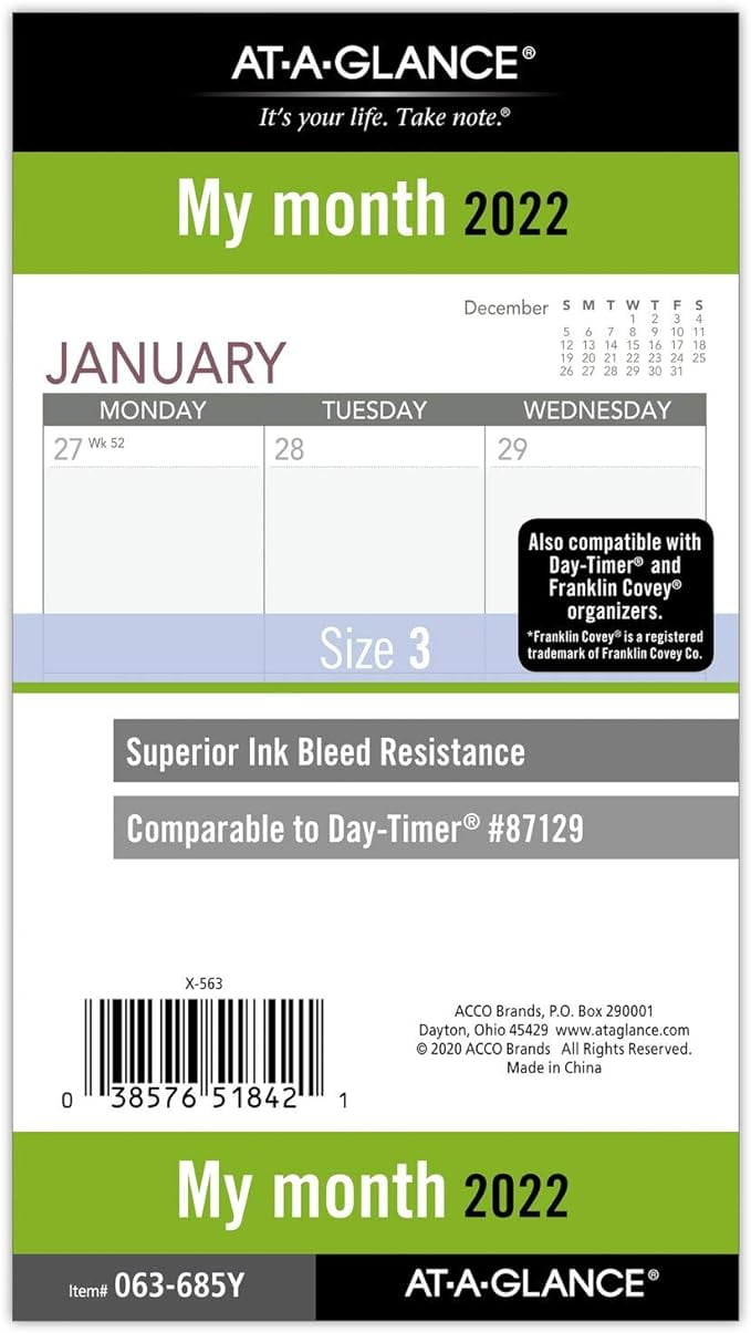 AT-A-GLANCE 2022 Weekly Planner Refill - Size 3 (3.75 X 6.75 Inches), 12-Month Appointment Book With Monthly Tabs