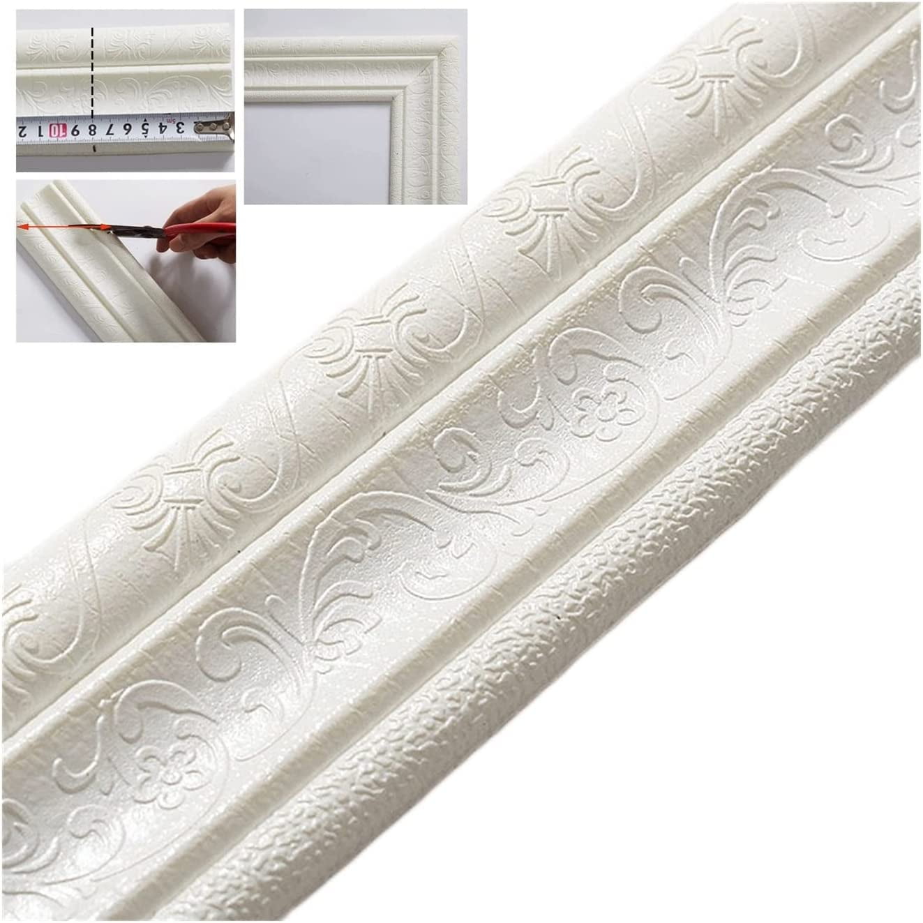 HARFINGTON 3D Wall Edging Trim – 89" X 3.1" Peel And Stick Self-Adhesive Molding, Flexible XPE Foam, White – For Mirrors, Doors, Wardrobes, And Gap Sealing