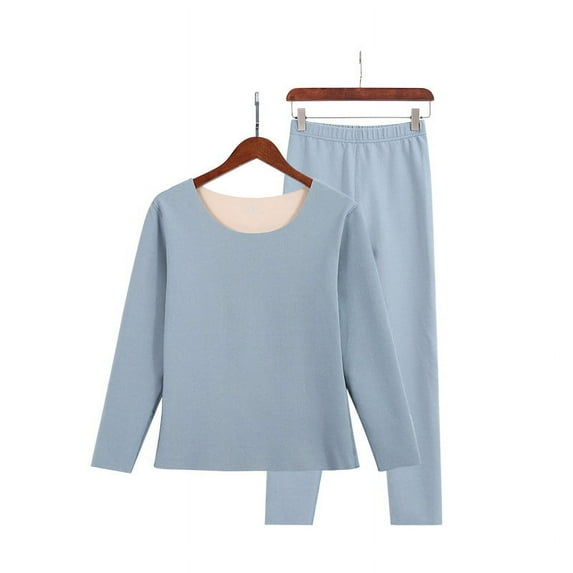 2022 New AB Side De Velvet Double-sided Sanding Cationic Autumn Clothes And Trousers Ladies Fever Seamless Thermal Underwear Set LIght Blue 3XL