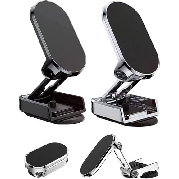 2022 New Alloy Folding Magnetic Car Phone Holder, Foldable Magnetic Car Phone Mount, Ultra Magnetic Flex Car Phone Holder, Adjustable 360 Rotation Magnetic Phone Holder (Black+Sliver)