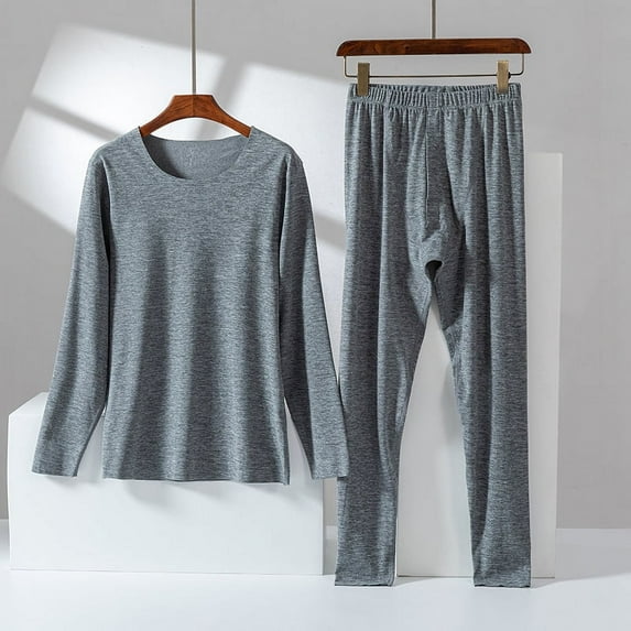 2022 New Autumn Clothing Pants Men's Seamless Thermal Underwear Set Men's Round Neck Sanding Heat Base Autumn Clothing Light Gray XL