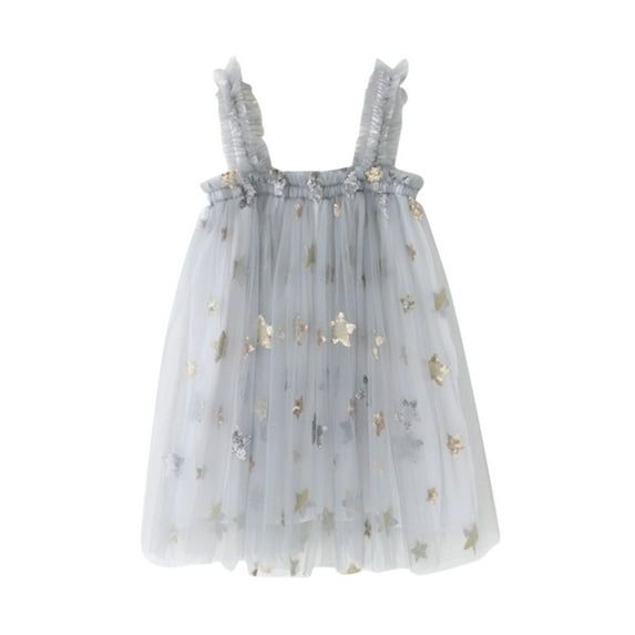 2022 New Baby Girls Dress Toddler Baby Kids Girls Star Sequin Summer Sleeveless Beach Tutu Dress Casual Layered Tulle Dresses Princess Birthday Party Beach Dresses 1-6Y Baby Summer Autumn Clothing