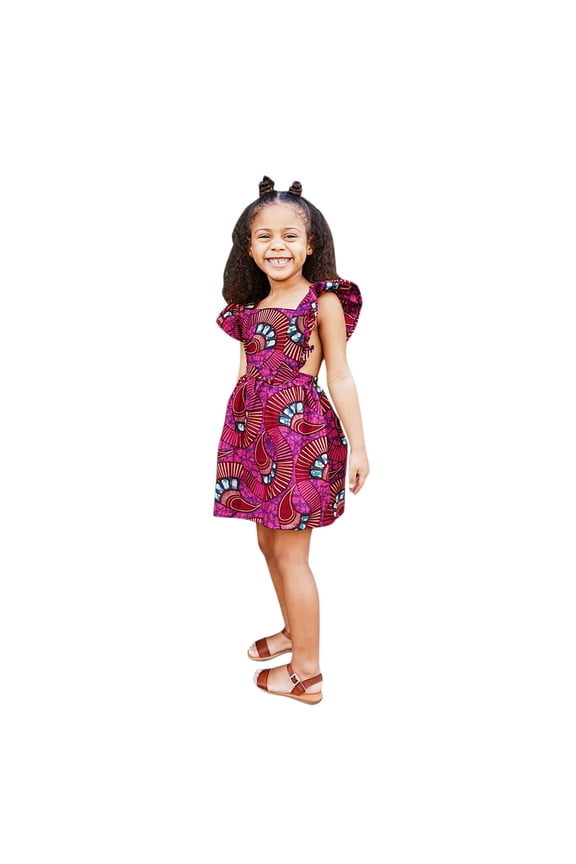 2022 New Baby Girls Dress Toddler Girls African Traditional Style Fly Sleeve Backless Dress Kids Ankara Princess Dresses 1-6Y Baby Cute Clothing