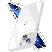 [2022 New] Meifigno Clear Glitter Case for iPhone 14 6.1 Inch with 2 Tempered Glass Screen Protectors, [Shiny Bling Sparkle Camera Lens] [Anti-Yellowing] TPU Slim Cover for Women Girls-White