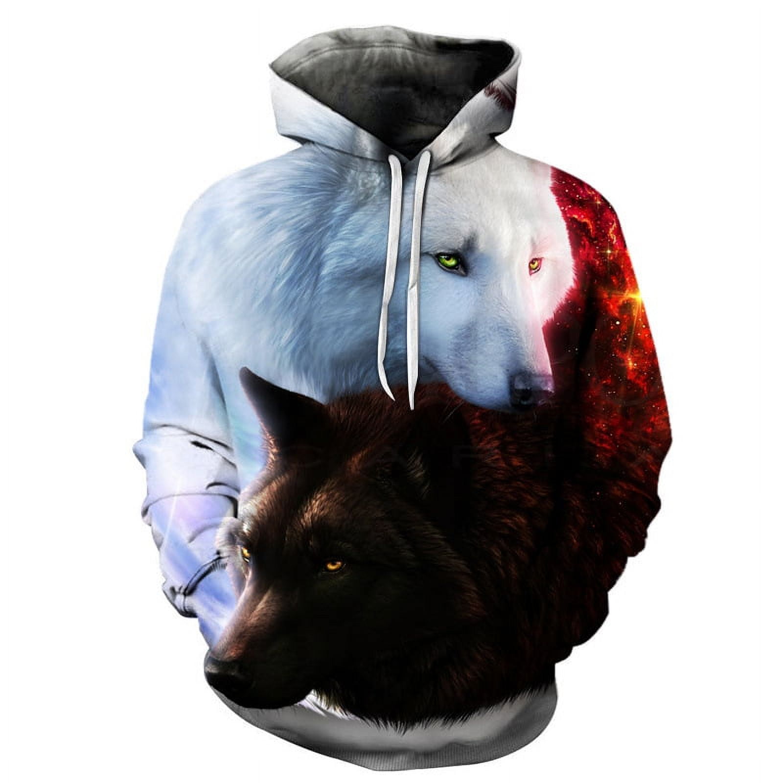 2022 New Men‘s Hoodie Ice Fire Eye Wolf Print Men‘s Sweater Street