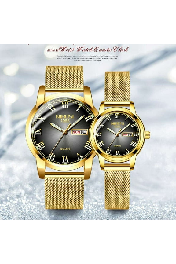2022 New NIBOSI Lover Watches Mesh Fashion Quartz Gold Watch Mens Watches Top Brand Luxury Women Watch Couple Relogio Masculino