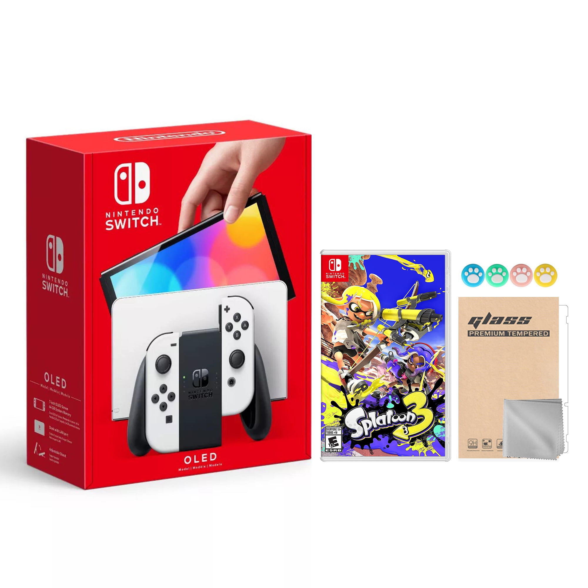 2022 New Nintendo Switch OLED Model White Joy Con 64GB Console with  Splatoon 3 Game, Improved HD Screen & LAN-Port Dock, Mytrix Joystick Caps &  Screen 