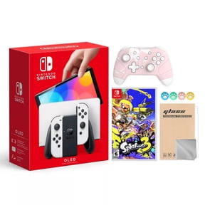 2022 New Nintendo Switch OLED Model White Joy Con 64GB Console with Splatoon 3 Game, Improved HD Screen & LAN-Port Dock, Mytrix Sakura Pink Wireless Pro Controller and Accessories