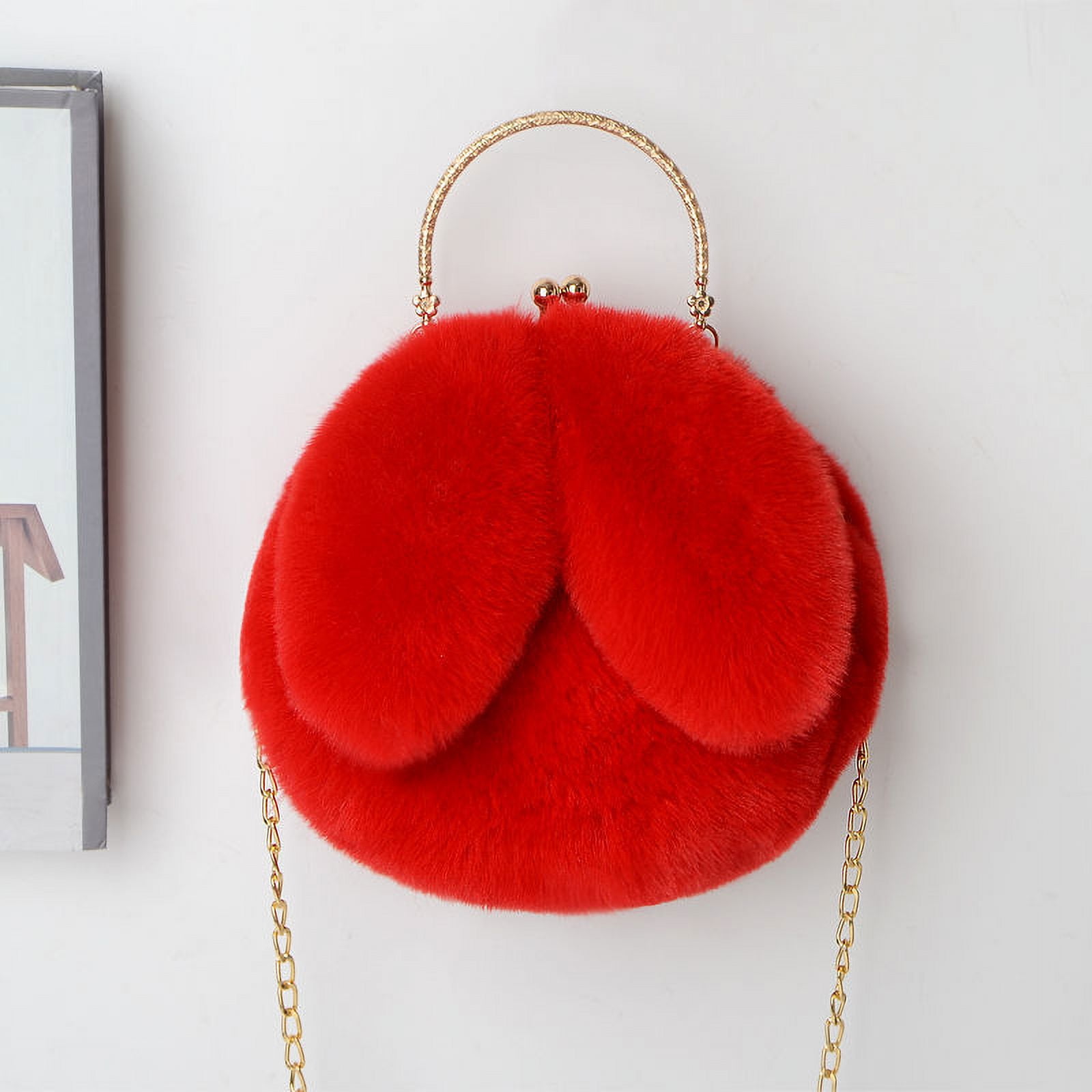 2022 New Rabbit Ear Bag Portable Plush Chain Bag Women‘s Mobile Phone