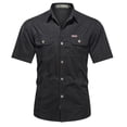 thumbnail image 1 of 2022 New Summer Denim Short Sleeve Men Shirts 100% Cotton Army Military Casual Shirts Outdoor Hiking Fishing Clothing Plus Size, 1 of 5