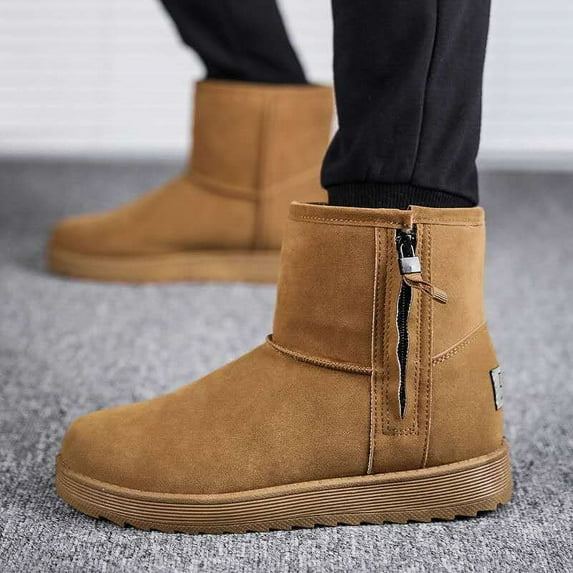 2022 New Winter Men's Shoes Waterproof Non-Slip High-Top Snow Boots Men's Sheepskin Plus Velvet Warm Cotton Shoes for Men (Khaki,42)