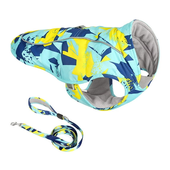 2022 New Winter Pet Dog Jacket Vest Harness Waterproof Reflective Dogs Clothing Coat Warm Outfits Pet Clothes Vest with Leash (Blue with 1.5m leash,L)