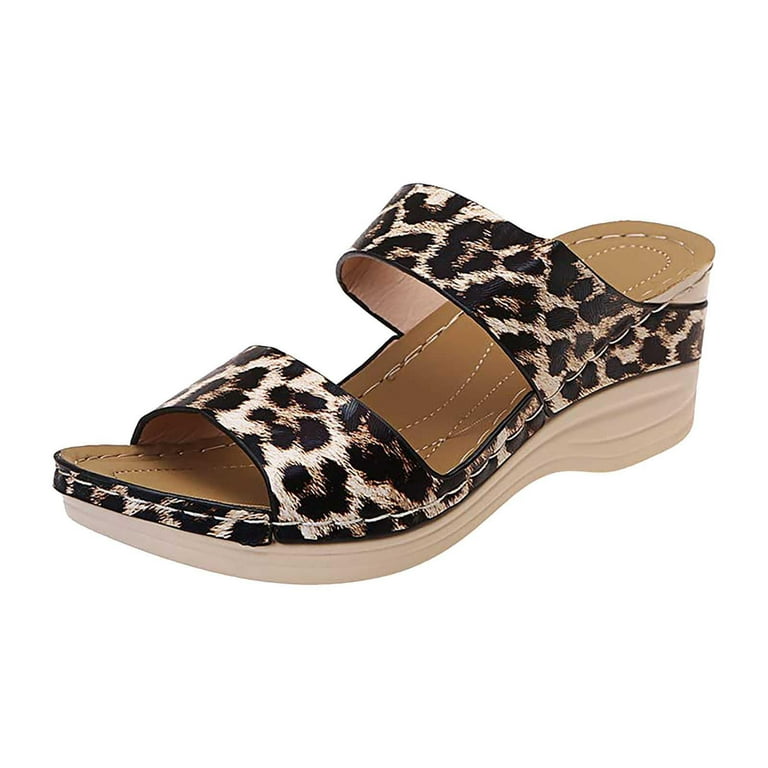 Leopard Print Ladies Wide Fit Mule Slippers Wide Fit Knot Front