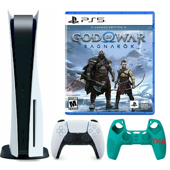 2022 Newest PlayStation_PS5 Gaming Console Disc Version Bundle with God of War Ragnark / Silicone Controller Cover Skin